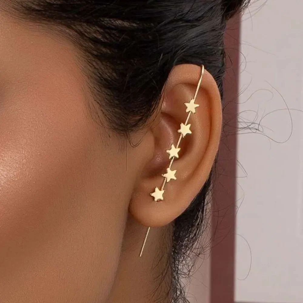 Gold Star Ear Climber Earrings A1398